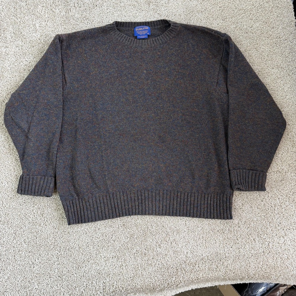 Pendleton Sweater Mens Large Gray 100% Shetland Wool Knit Crewneck Pullover